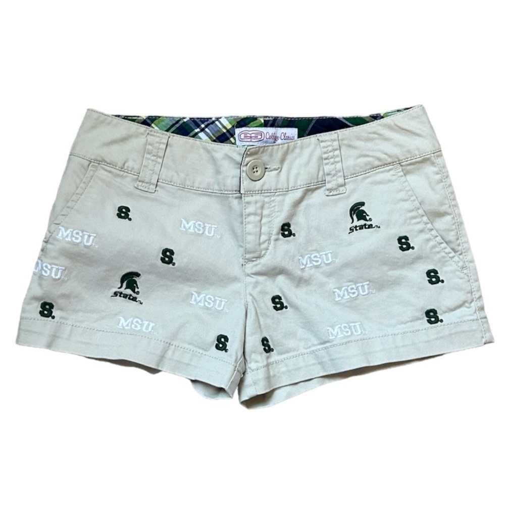 College Classics Michigan State MSU Logo Shorts Khaki Chino Jr. Sz 1